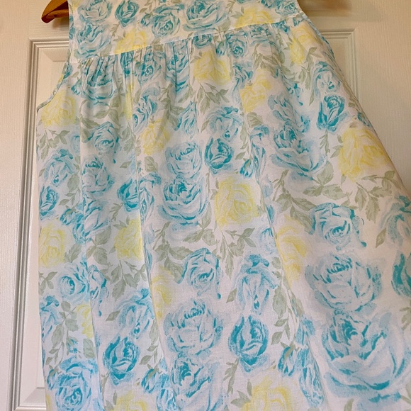 EILEEN WEST Short Sleeveless Chemise Nightgown in Yellow Blue Floral - Size M - Picture 5 of 6